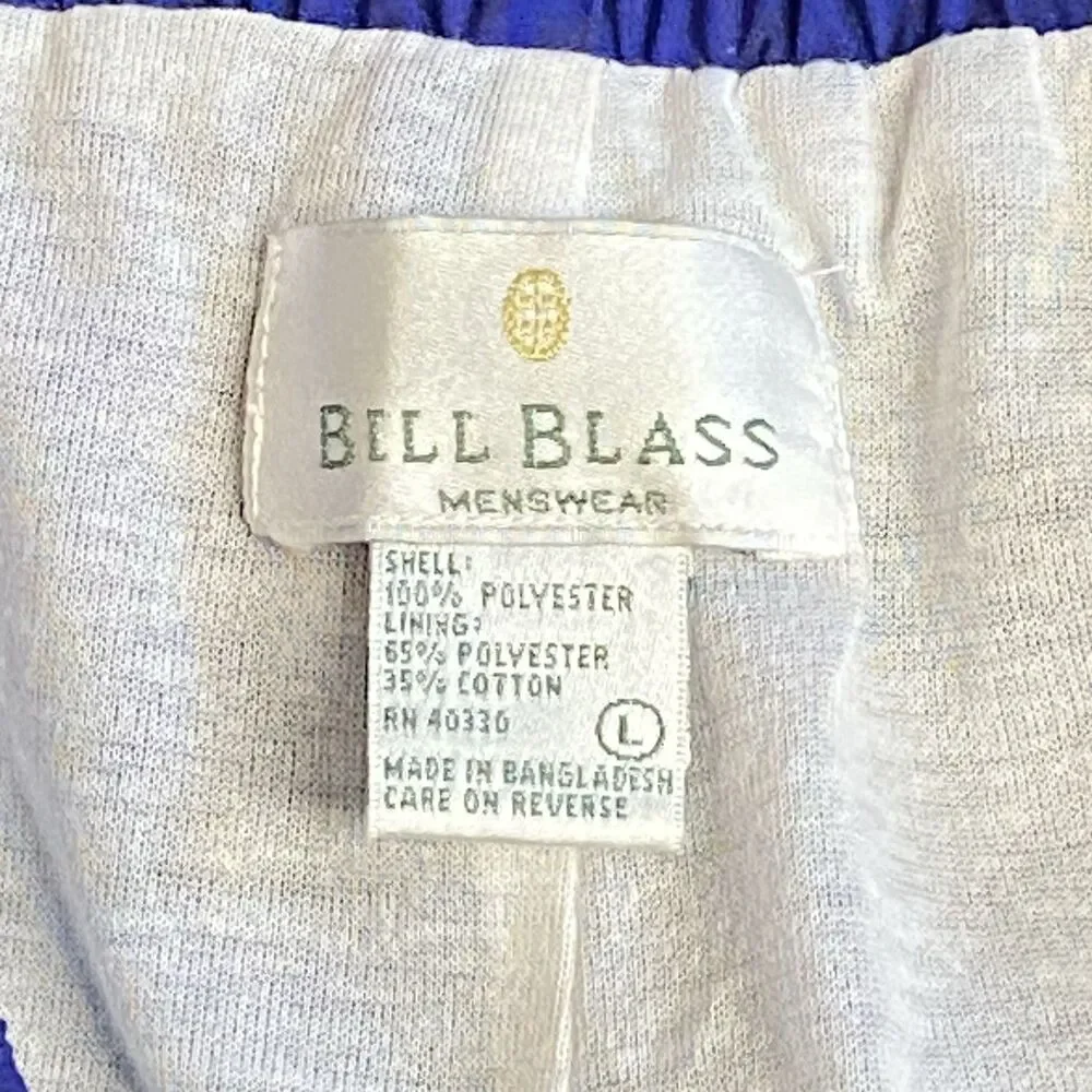 VTG Bill Blass Menswear Joggers Track Pants Lined Royal Blue Ankle Zippers Sz L
